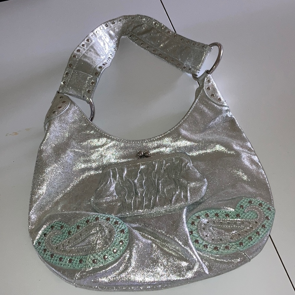 🦋 Silver Leather Hobo Bag